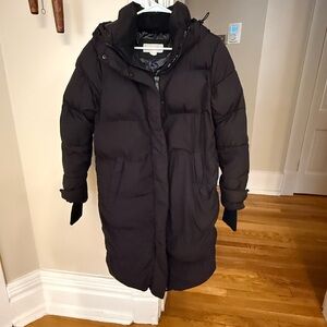 Michael Kors Black Long Puffer Coat Small Hooded Thumbhole Cuffs Winter Parka